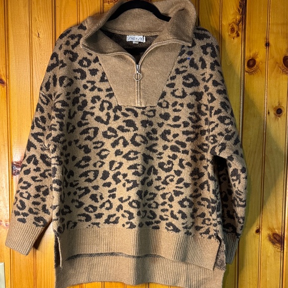 She + Sky Sweaters - She + Sky from Anthropologie Tan Leopard Print Cowl Neck Sweater
